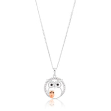 Load image into Gallery viewer, Sterling Silver Rhodium and Rose Gold Plated Owl Zirconia Pendant
