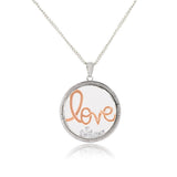 Sterling Silver Cubic Zirconia Rose Gold Plated "Love" Floating Pendant