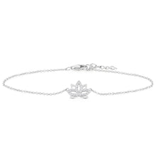 Load image into Gallery viewer, Sterling Silver Cubic Zirconia Lotus Charm Bracelet 17cm + 2cm extender