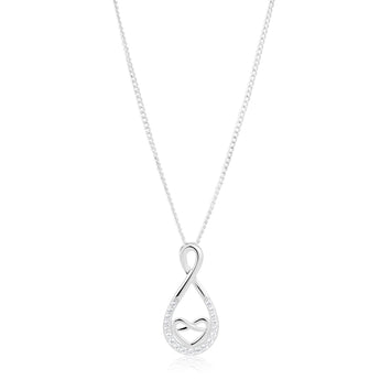 Sterling Silver Rhodium Plated Cubic Zirconia Heart & Infinity Pendant