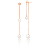 Sterling Silver Rose Gold Plated Simulated Pearl Chain Drop Earrings