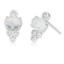 Load image into Gallery viewer, Created Opal and Zirconia Sterling Silver and Rhodium Studs