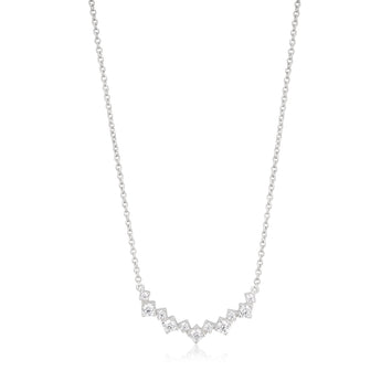 Sterling Silver Rhodium Plated Cubic Zirconia Fancy Curve Bar Necklace 40cm+5cm
