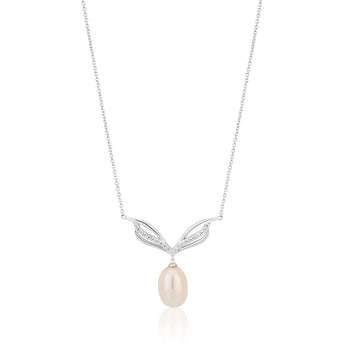 Sterling Silver Freshwater Pearl and Zirconia Necklet 42+3cm