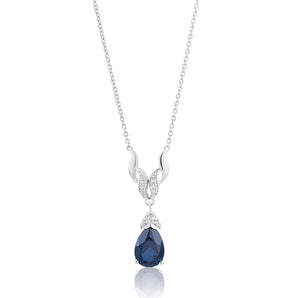 Sterling Silver Rhodium Plated Created Sapphire & Zirconia Necklet 42+3cm