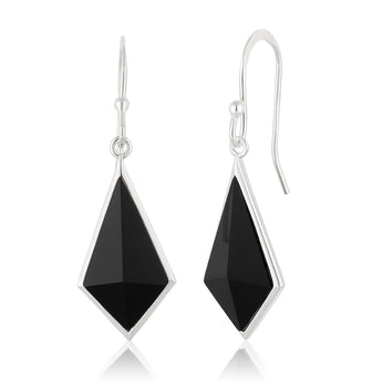 Sterling Silver Onyx Hook Drop Earrings
