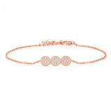 Sterling Silver Rose Gold Plated Cubic Zirconia Pave Trio Disc Bracelet 16+3cm