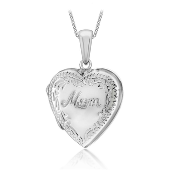 Sterling Silver 'Mum' Locket with Engraved Edge on 46cm Sterling Silver Chain