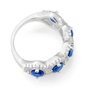 Sterling Silver Created Sapphire and Zirconia Ring