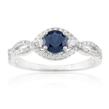 Load image into Gallery viewer, Sterling Silver Created Sapphire and Zirconia Ring