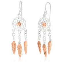 Load image into Gallery viewer, Sterling Silver and Rose Gold Plated Dreamcatcher Drop Earrings