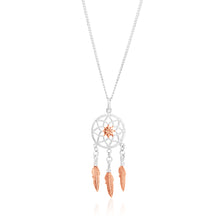 Load image into Gallery viewer, Sterling Silver and Rose Gold Plated Dreamcatcher Drop Pendant