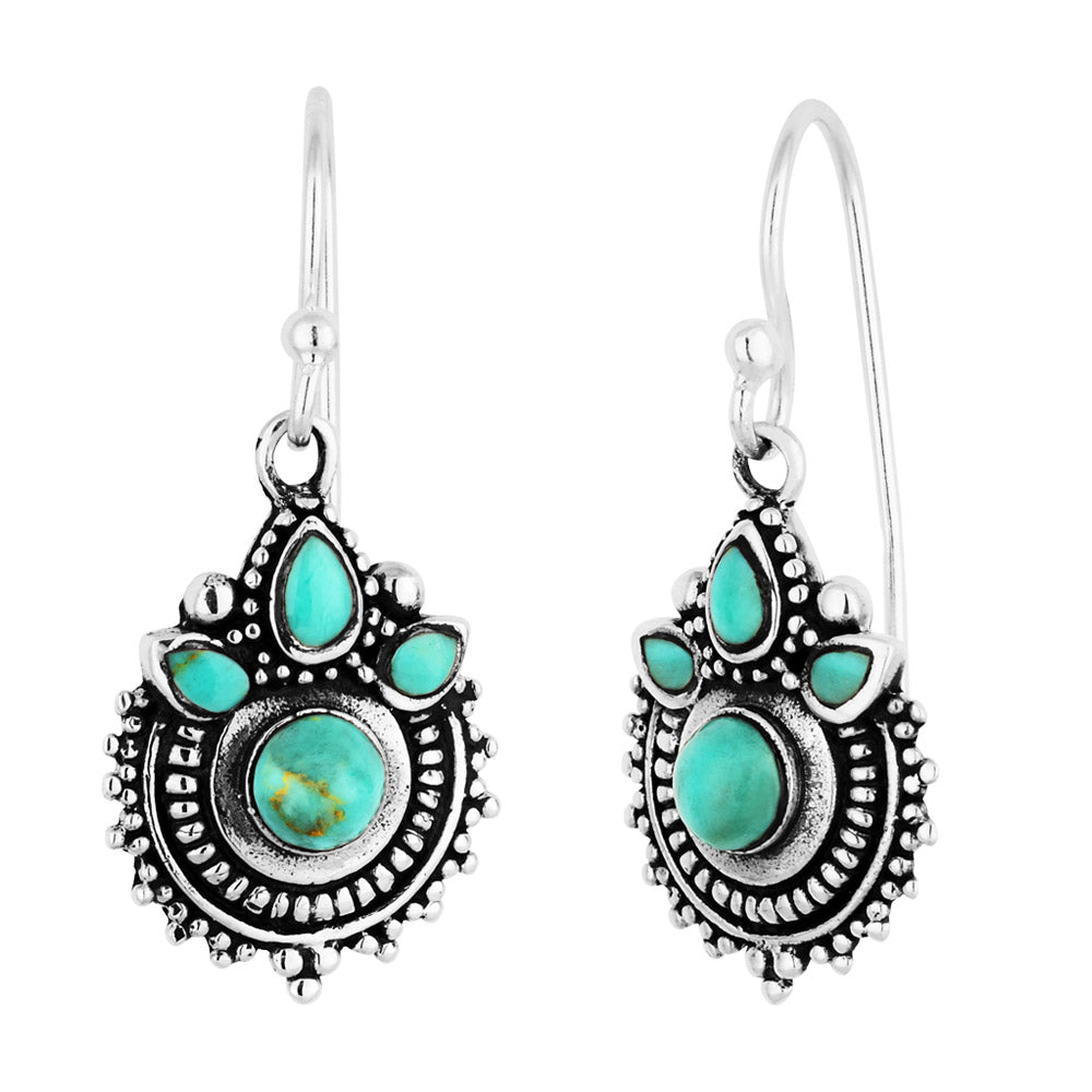 Sterling Silver Created Turquoise Oxidised Drop Earrings Grahams