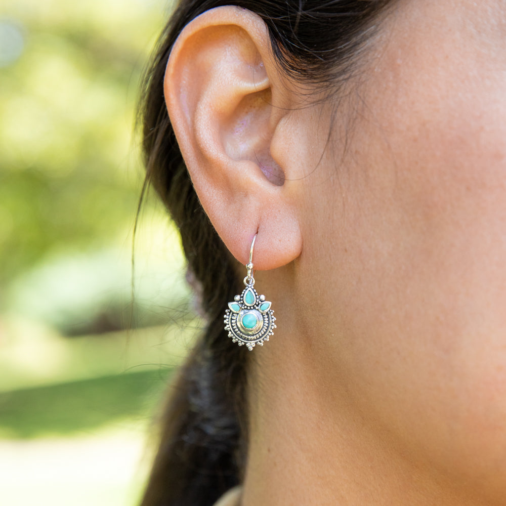 Sterling Silver Created Turquoise Oxidised Drop Earrings