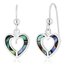 Load image into Gallery viewer, Sterling Silver Puava Shell Heart Hook Drop Earrings