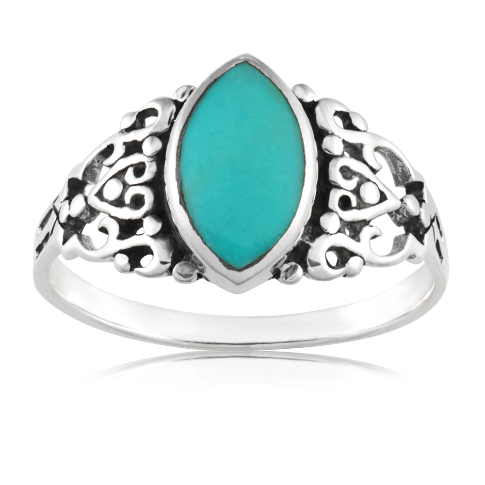 Sterling Silver Created Turquoise Marquise Oxidised Ring