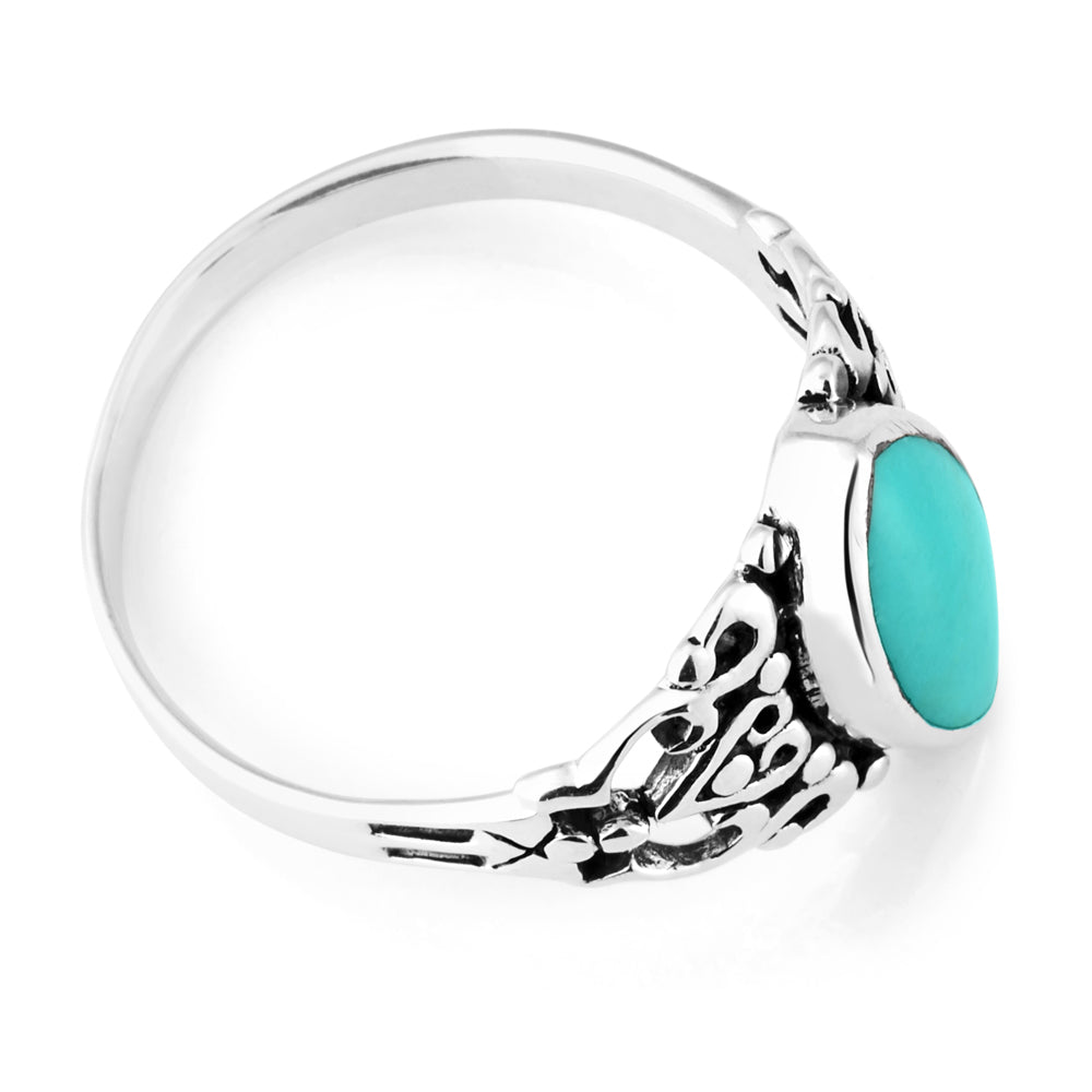 Sterling Silver Created Turquoise Marquise Oxidised Ring