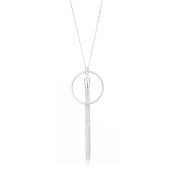 Sterling Silver 40cm Fancy Circle and Multi Chain Drop Pendant