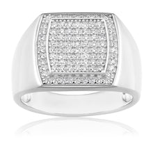 Load image into Gallery viewer, Sterling Silver Zirconia Grid Gents Ring