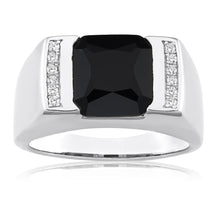 Load image into Gallery viewer, Sterling Silver Onyx and Zirconia Flat Top Gents Ring