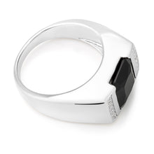 Load image into Gallery viewer, Sterling Silver Onyx and Zirconia Flat Top Gents Ring
