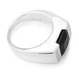 Sterling Silver Onyx and Zirconia Flat Top Gents Ring