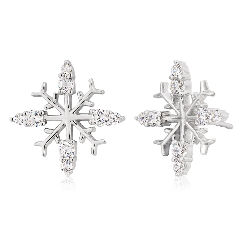 Sterling Silver Zirconia Snowflake Stud Earrings