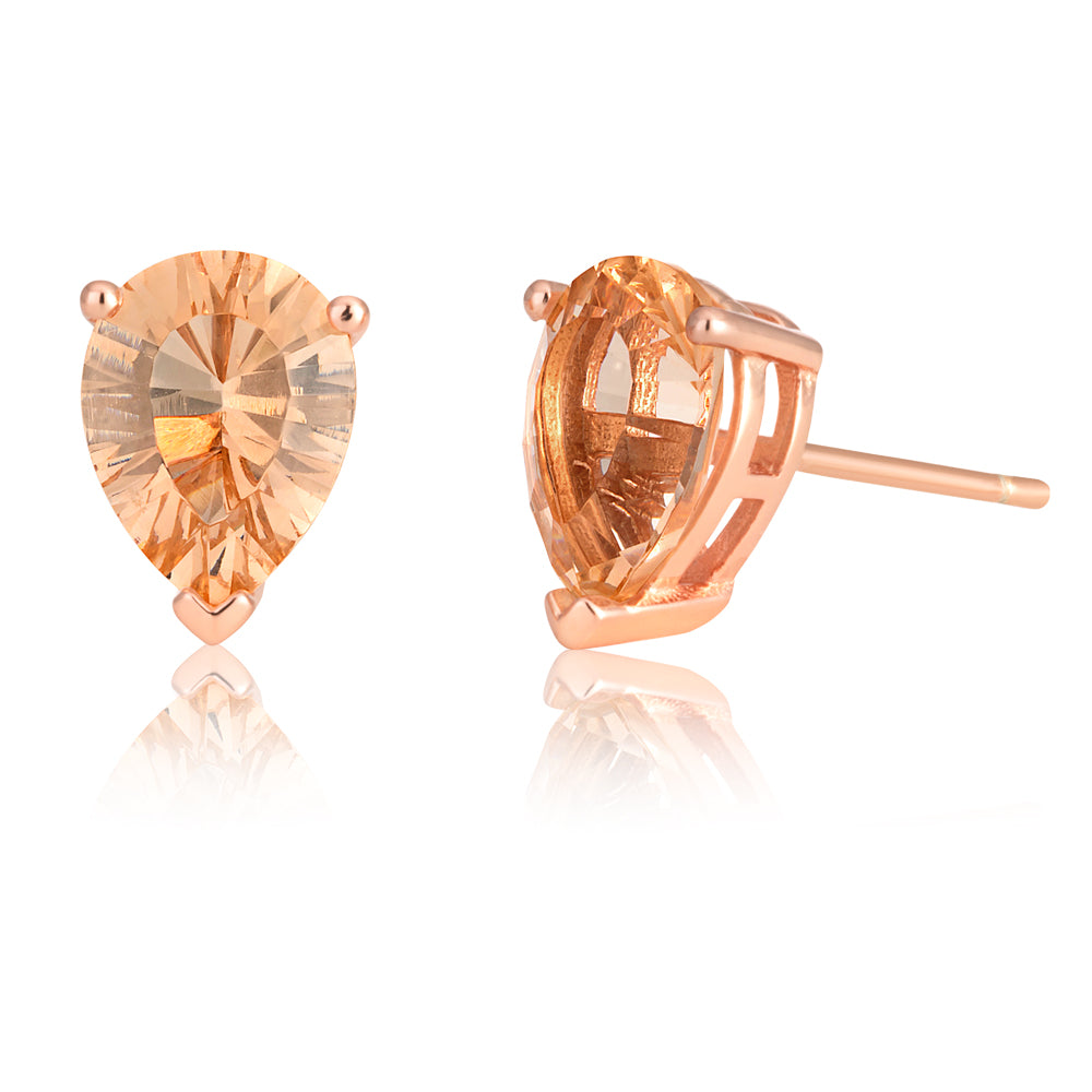 Rose Gold Plated Morgalite Pink Obsidian Pear Shape Studs