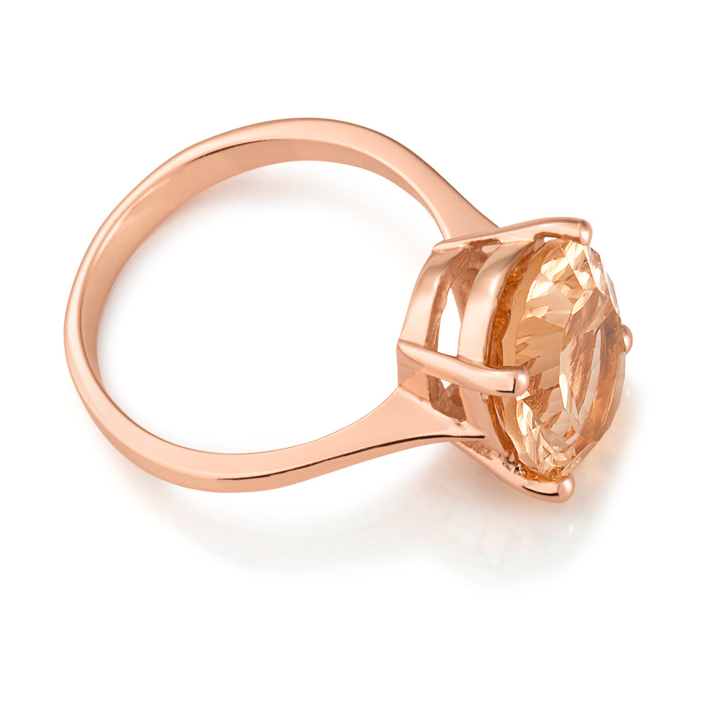 Rose Gold Plated Oval Shape Morgalite Pink Obsidian Ring