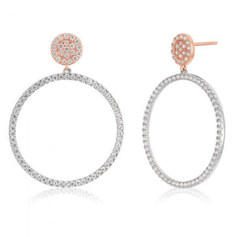 Sterling Silver and Rose Gold Plated Zirconia Stud Hoops
