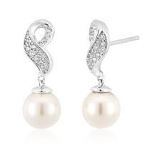 Load image into Gallery viewer, Sterling Silver Shell Pearl and Zirconia Drop Earrings