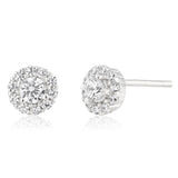 Sterling Silver Cubic Zirconia Cut Halo Stud Earrings