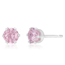 Load image into Gallery viewer, Sterling Silver 5mm 6 Claw Pink Crystal Studs