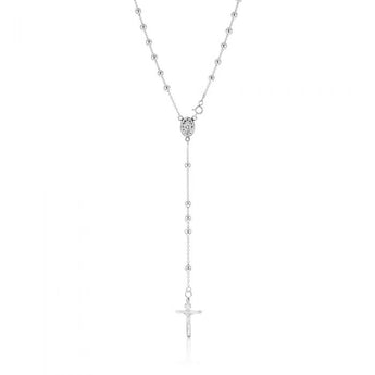 Sterling Silver Rosary Bead 63cm Chain With Cross