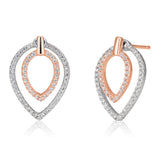 Sterling Silver and Rose Gold Plate Zirconia Teardrop Stud Earrings