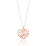 Sterling Silver Rose Plated 2 Tone Dicut Heart Pendant on 42cm Chain
