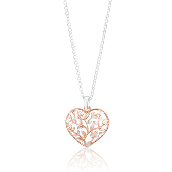Sterling Silver Rose Plated 2 Tone Dicut Heart Pendant on 42cm Chain