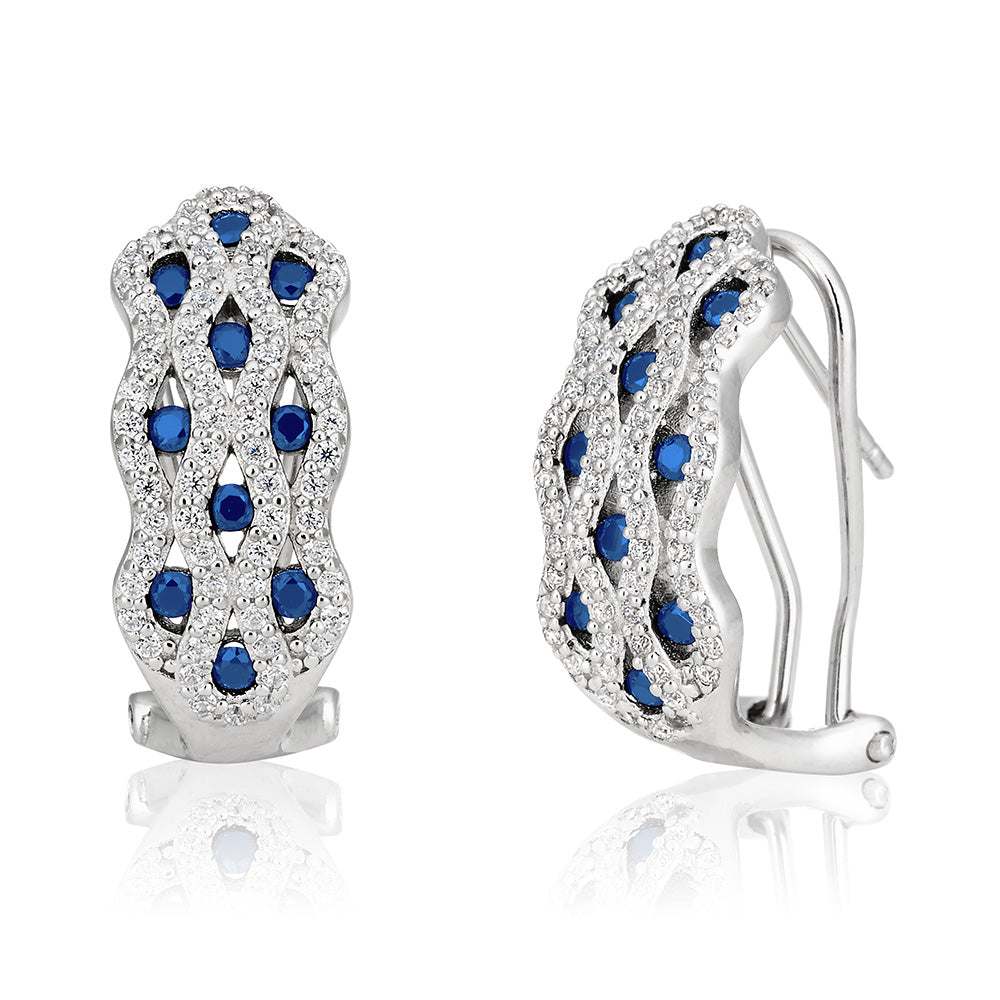Sterling Silver Blue CZ and Zirconia Fancy Drop Earrings