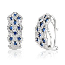 Load image into Gallery viewer, Sterling Silver Blue CZ and Zirconia Fancy Drop Earrings
