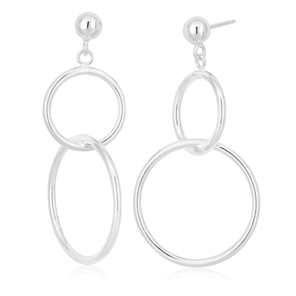 Sterling Silver Double Circle Ball Stud 55mm Earrings