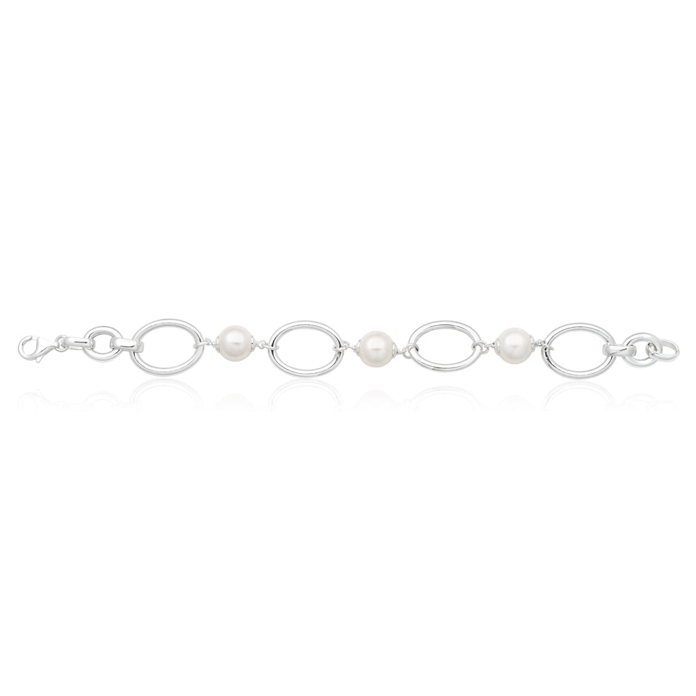 Created Pearl Silver Link 19cm Bracelet