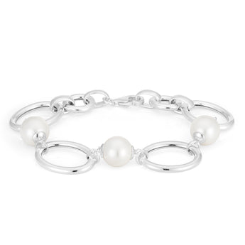 Created Pearl Silver Link 19cm Bracelet