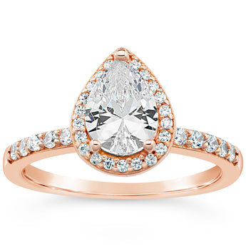 Sterling Silver and Rose Plated Zirconia High Rise Pear and Round Channel Set Ring