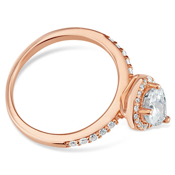 Sterling Silver and Rose Plated Zirconia High Rise Pear and Round Channel Set Ring