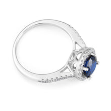 Load image into Gallery viewer, Sterling Silver Blue and White Zirconia Halo and Channel Set Ring   *No Resize*