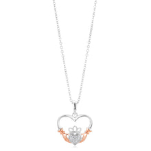 Load image into Gallery viewer, Sterling Silver and Rose Plated Zirconia Claddagh Pendant