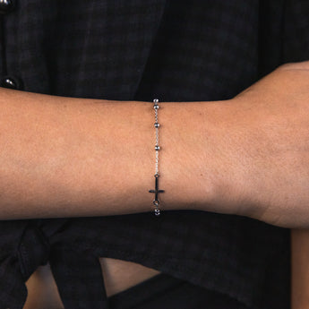 Sterling Silver Bead and Cross 19cm BR SS