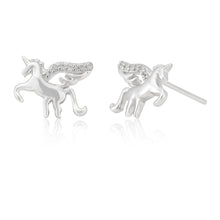 Load image into Gallery viewer, Sterling Silver Zirconia Unicorn Stud Earrings