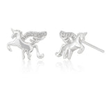 Sterling Silver Zirconia Unicorn Stud Earrings