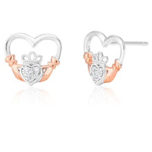 Load image into Gallery viewer, Sterling Silver and Rose Plated Zirconia Claddagh Stud Earrings